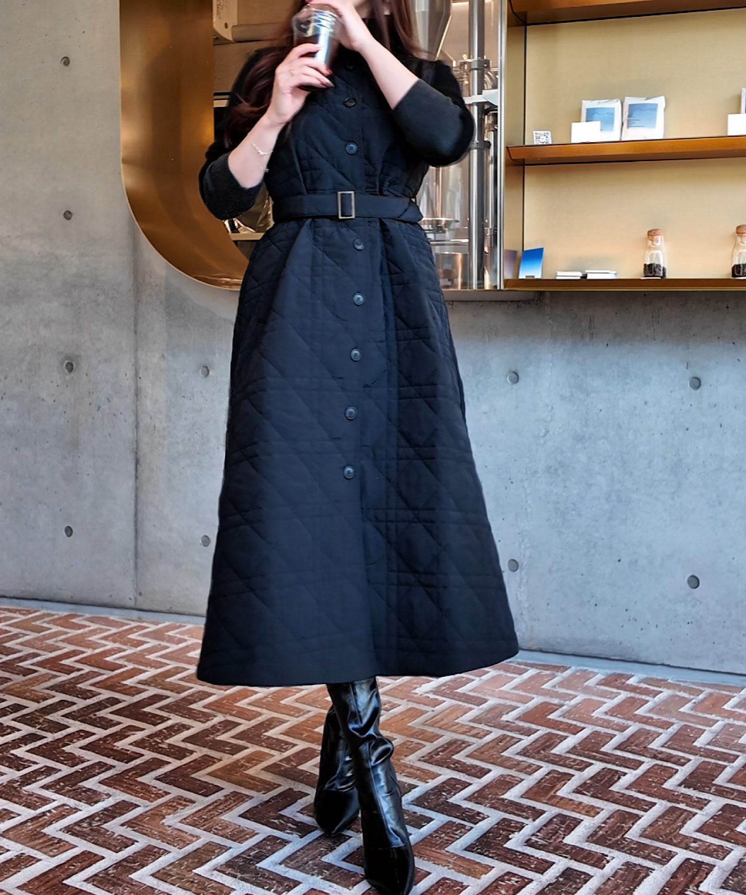 キルティングロングジレワンピース