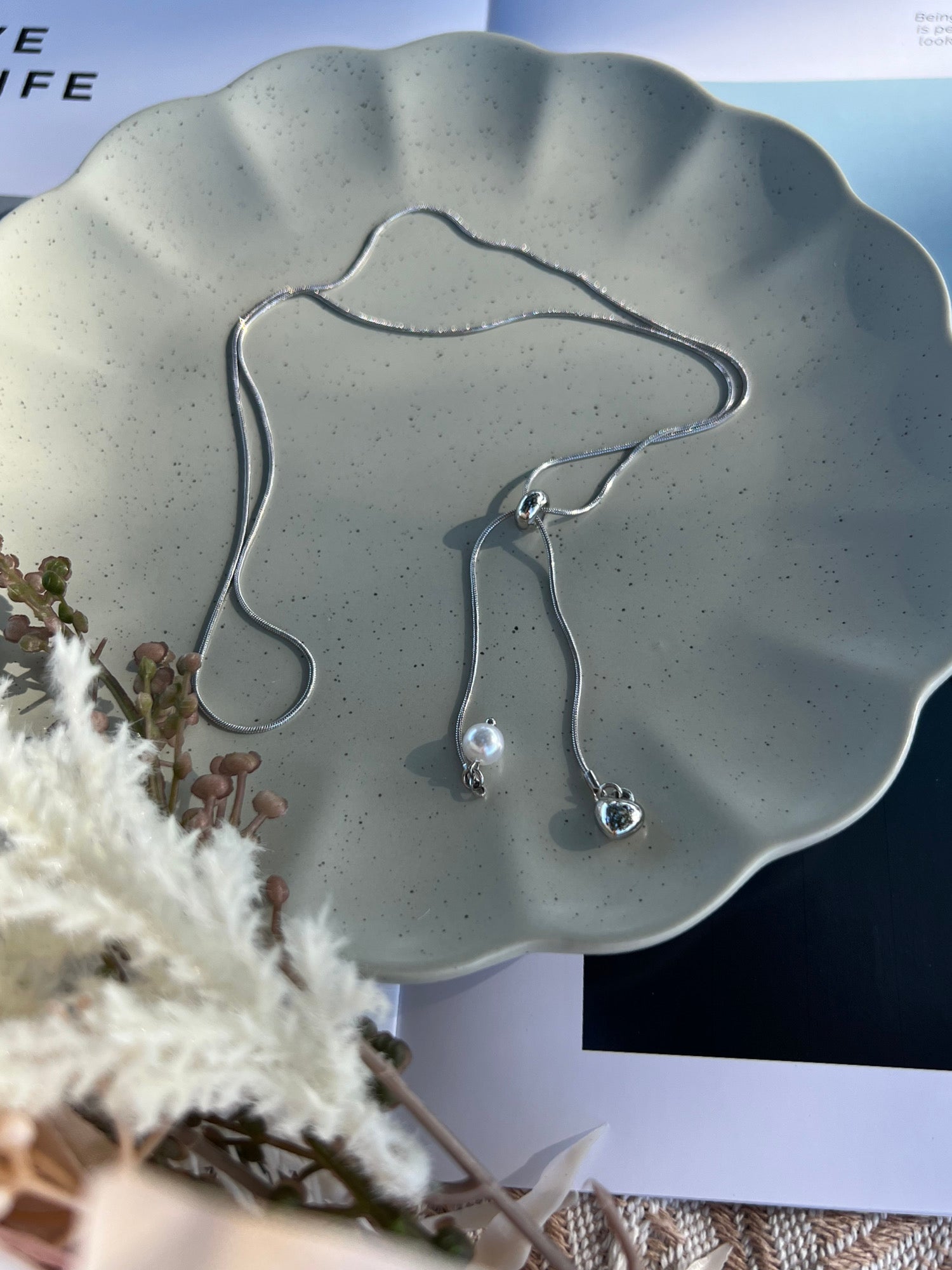 ハート＆パール・クロスネックレス