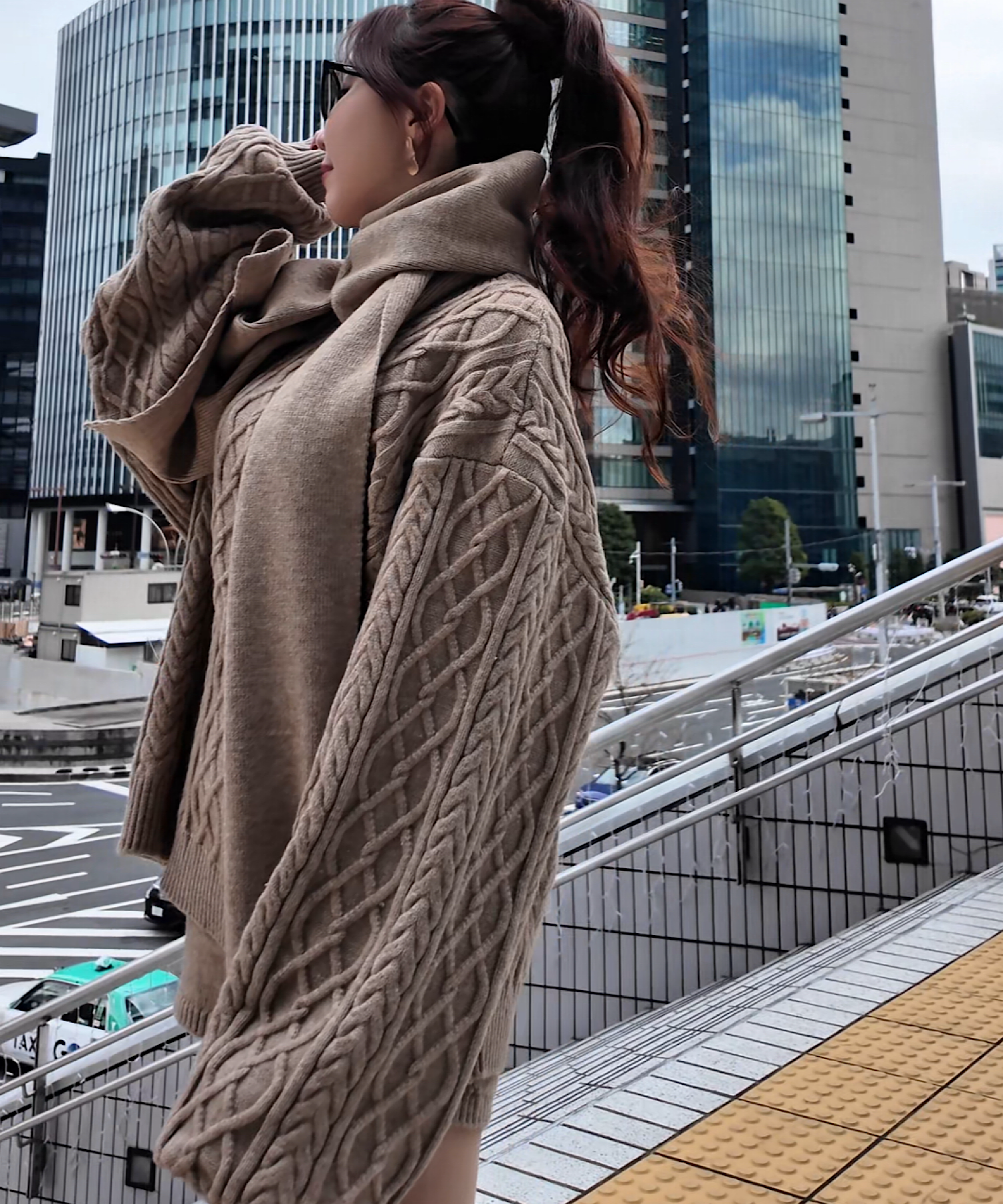 ボリュームケーブル＆スヌード ニット3点セット