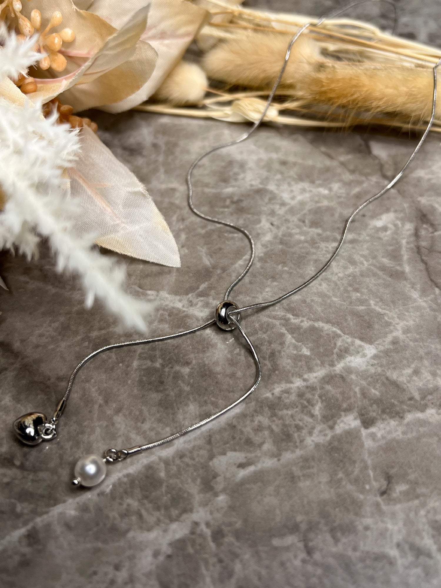 ハート＆パール・クロスネックレス