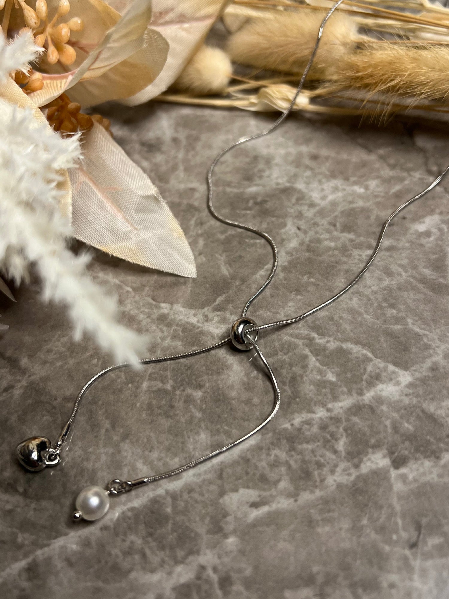 ハート＆パール・クロスネックレス