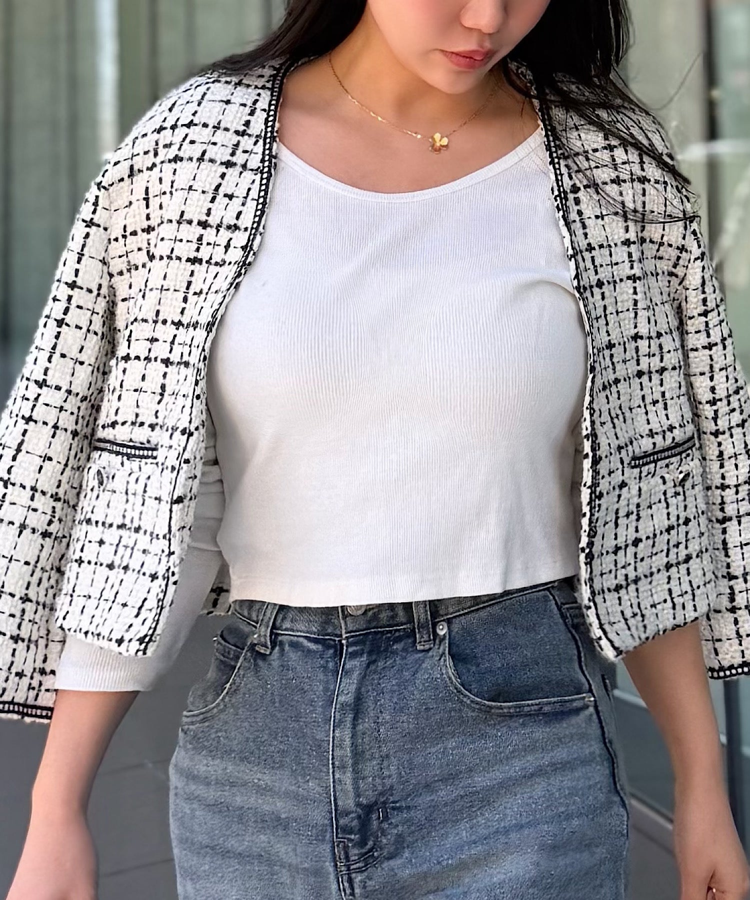 Vネック ノーカラージャケット