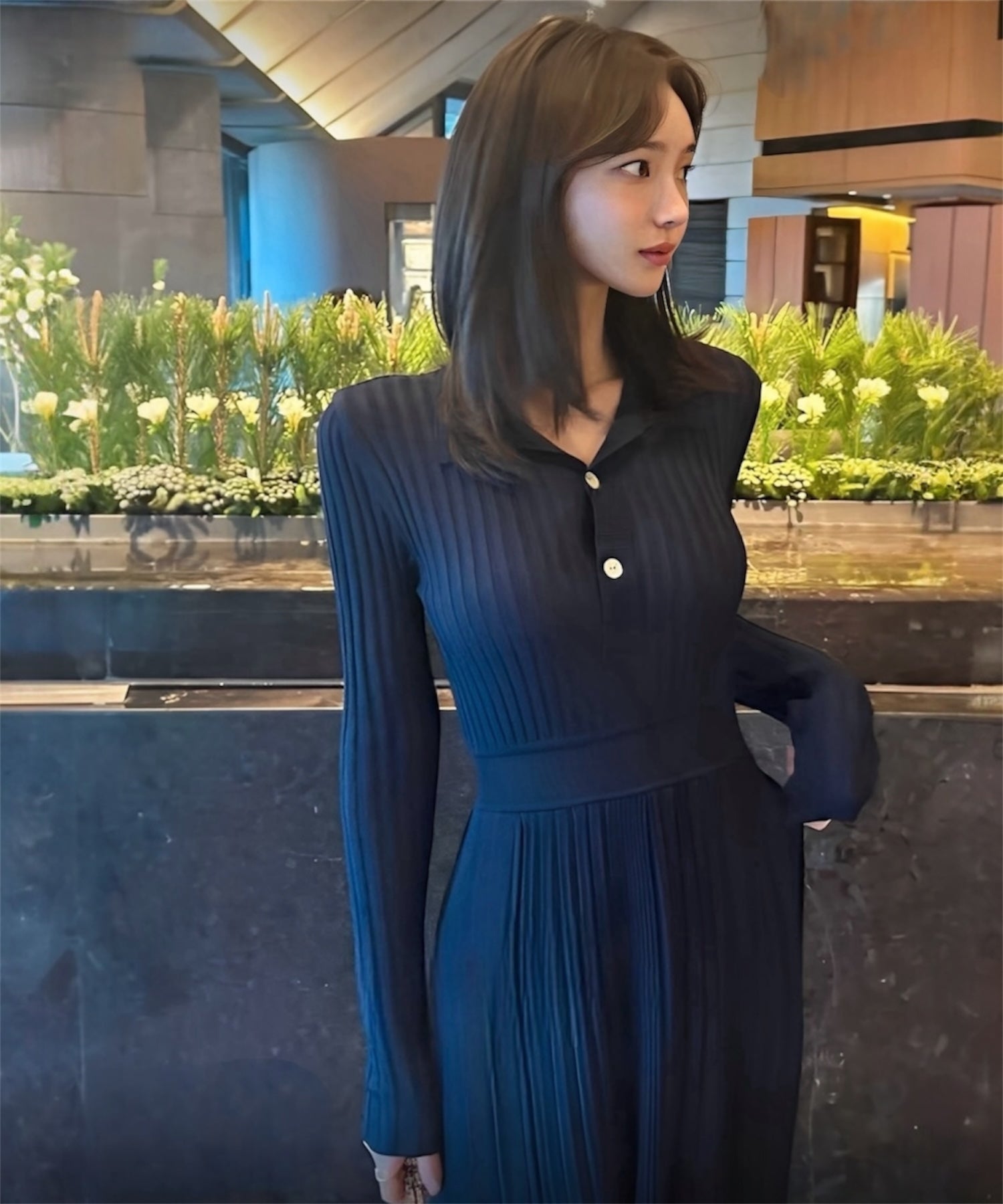 ウエストシェイプリブニットワンピース／Waist-Shape Rib Knit Dress