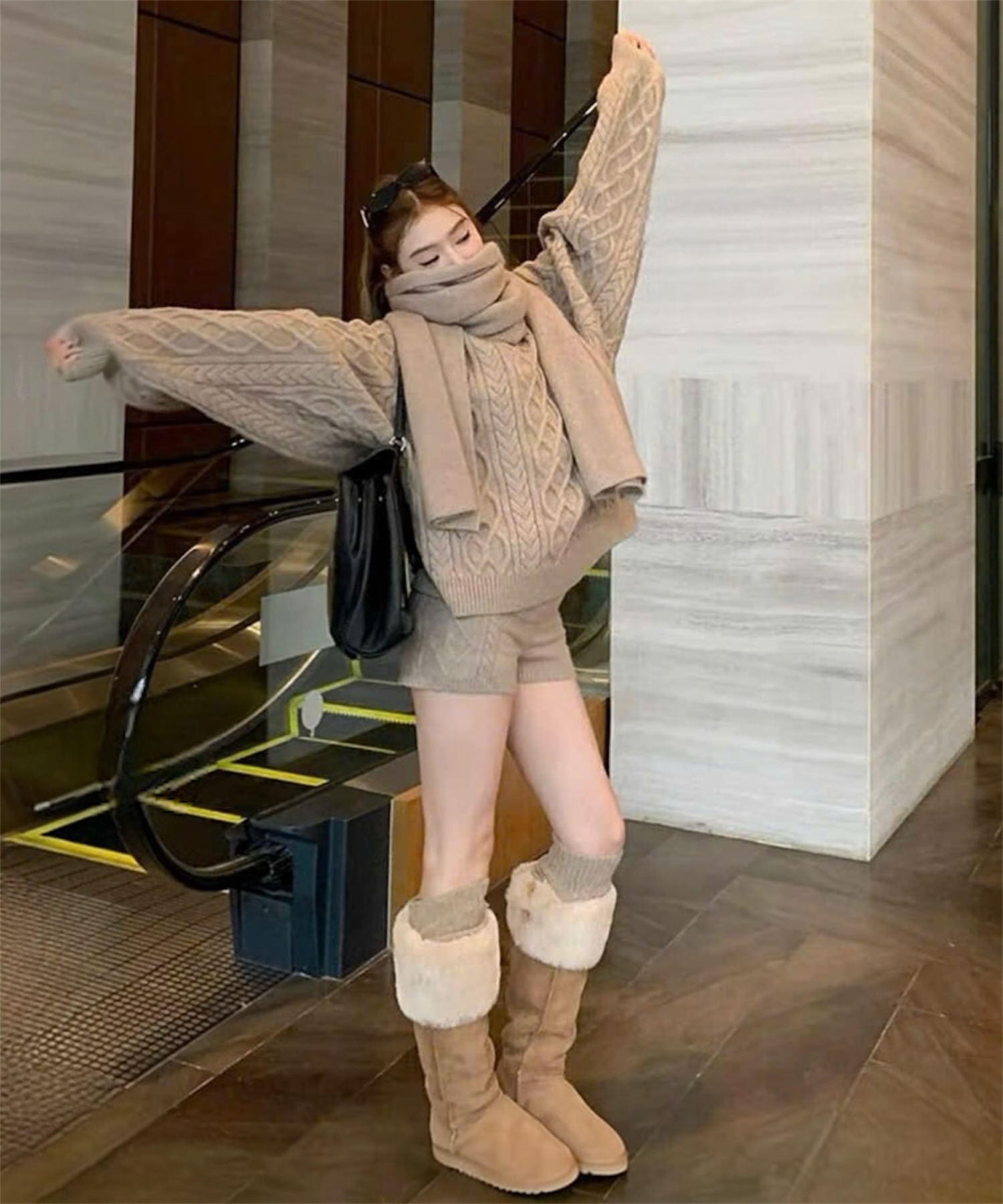 ボリュームケーブル＆スヌード ニット3点セット