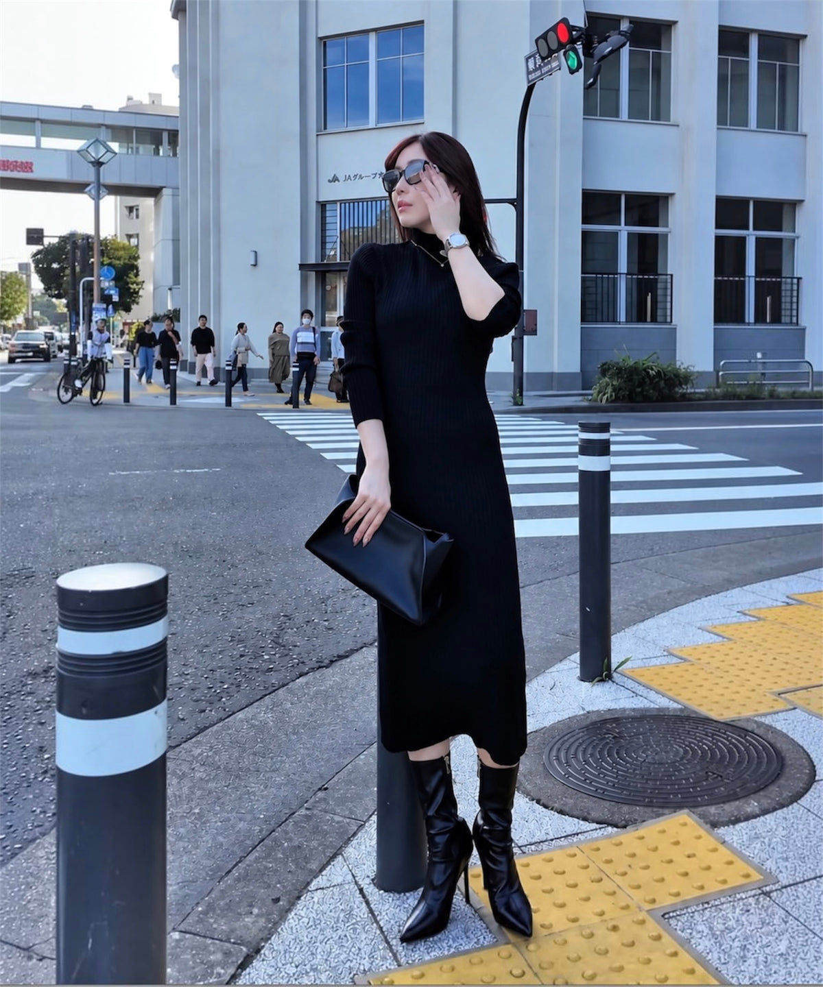 ハイネック リブニットワンピース